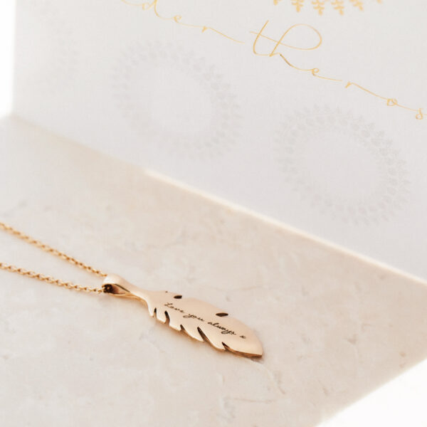 Personalised Gold Plated Feather Pendant | Under the Rose