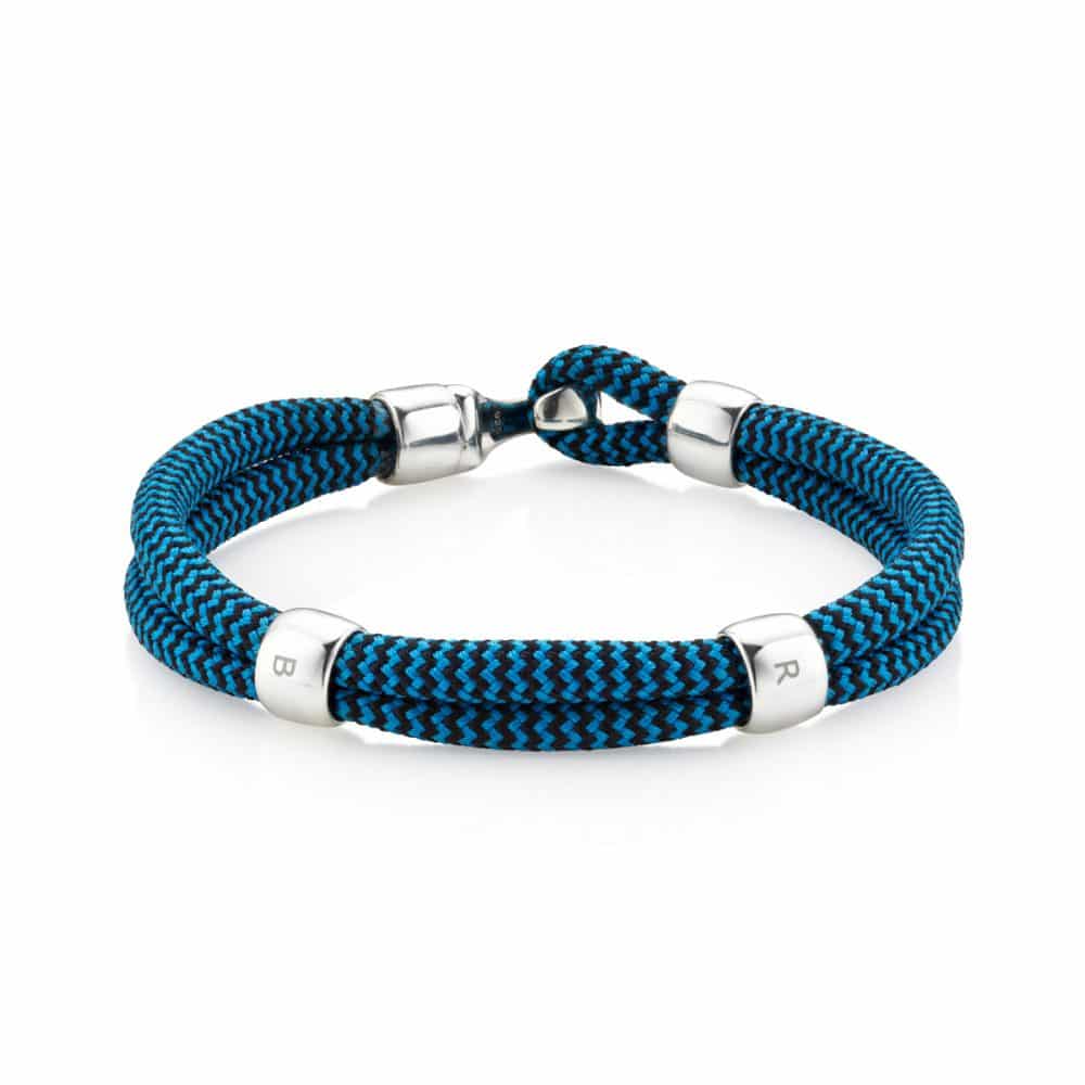 Mens Personalised Blue Cord Silver Bracelet | Under the Rose