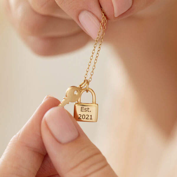 Love Padlock and Key Sparkle Chain Necklace